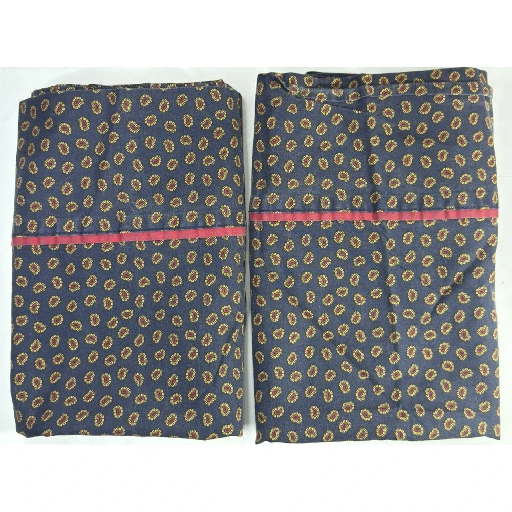 Ralph Lauren Pillowcase Set Foulard Paisley‎ Studio KING Navy Blue Red Gold